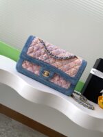 香奈兒AS1112牛仔拼接粗花呢CF包牛仔藍粉花秀款精品復刻