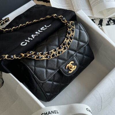 Chanel雙鏈條方胖子菱格紋魚子醬牛皮包精品仿製人氣款AS5239