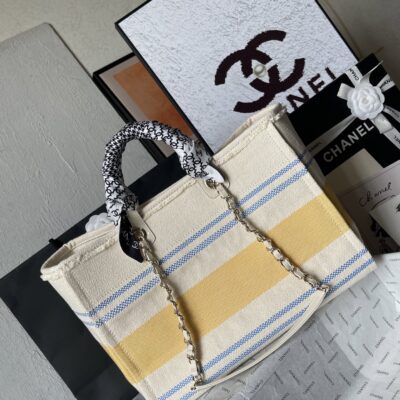 香奈兒 AS66941 杏黃色母子沙灘帆布包高端定製原單牛皮手柄