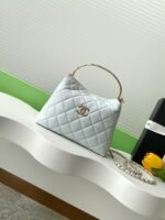 CHANEL 精品仿製冰川藍金屬手提包 鏈條斜背可肩背菱格包