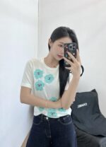 CHANEL A貨花朵刺繡針織上衣 夏季新款雙C圖騰 典雅細節質感爆棚