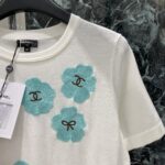 CHANEL A貨花朵刺繡針織上衣 夏季新款雙C圖騰 典雅細節質感爆棚