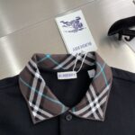 Burberry高仿黑色格紋領Polo衫推薦男款純棉短袖