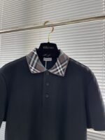 Burberry高仿黑色格紋領Polo衫推薦男款純棉短袖