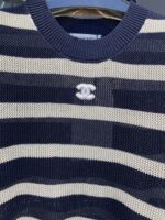 CHANEL 復刻針織條紋上衣 夏季新款雙C圖騰女士百搭短袖