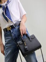 Saint Laurent高仿手提包 392035款經典黑色皮革2025年復刻版，奢華金釦設計