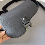 Dior 迪奧原單 Saddle 軍風黑色帆布拼皮斜背包