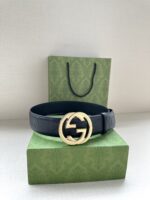 Gucci GG壓紋黑色皮帶銀扣雙G復刻精品腰帶一比一高仿男士真皮皮帶