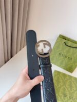 Gucci GG壓紋亮銀扣皮帶黑色精品復刻真皮腰帶一比一高仿男士款