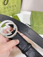 Gucci GG壓紋銀扣皮帶精品高仿復刻男款寬版真皮腰帶