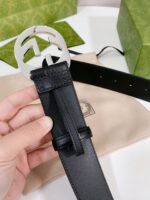 Gucci GG壓紋銀扣皮帶精品高仿復刻男款寬版真皮腰帶