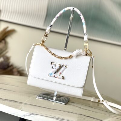 LV M13243 Twist Slim 白色中號手袋村上隆彩色圖騰高仿精品