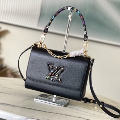LV M13243 Twist Slim 黑色中號手袋村上隆彩色圖騰精品復刻款