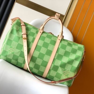 LV M40667A貨Keepall 50旅行袋綠格紋清新風格高爾夫元素設計款