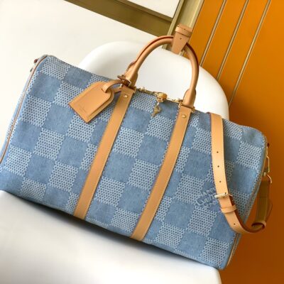 LV N40739 精品仿製Keepall 50旅行袋立體丹寧設計感夏日清爽時尚風