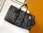 LV M13745 復刻版Keepall 50旅行袋黑彩彩虹塗層村上隆風格潮流設計