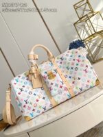 LV M13742 原單Keepall 45旅行袋白彩限量村上隆藝術再版時尚金屬細節款