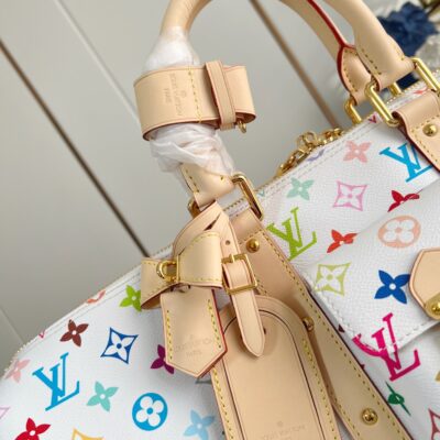 LV M13742 原單Keepall 45旅行袋白彩限量村上隆藝術再版時尚金屬細節款