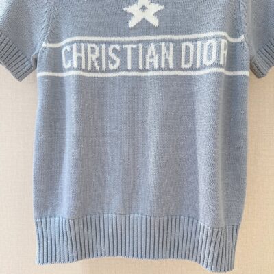 Dior 迪奧原單淺藍色薄針織套頭衫 顯白修身版型 星星Logo時尚百搭款