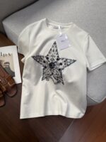 Dior 迪奧高仿 五角星訂珠刺繡短袖T恤 夏季簡約百搭 2025新款優雅上衣