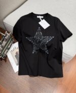Dior 迪奧復刻五角星訂珠刺繡黑色短袖T恤 夏季簡約百搭 2025新款優雅上衣