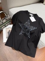 Dior 迪奧復刻五角星訂珠刺繡黑色短袖T恤 夏季簡約百搭 2025新款優雅上衣