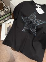 Dior 迪奧復刻五角星訂珠刺繡黑色短袖T恤 夏季簡約百搭 2025新款優雅上衣