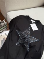 Dior 迪奧復刻五角星訂珠刺繡黑色短袖T恤 夏季簡約百搭 2025新款優雅上衣