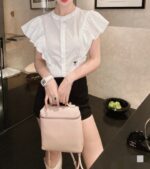 Dior 迪奧精品仿製小飛袖蜜蜂刺繡襯衫2025春夏圓領荷葉邊無袖上衣