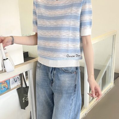 Dior 迪奧原單 冰絲條紋短袖T恤｜2025春夏新品 薄款打底上衣 百搭修身款