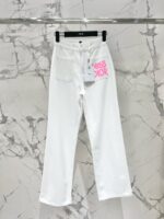 Dior 迪奧原單貨 春夏新款高腰直筒褲 法式字母白色長褲 女生顯瘦百搭款