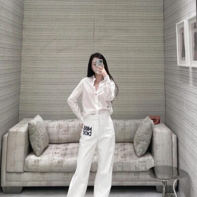 Dior 迪奧原單貨 春夏新款高腰直筒褲 法式字母白色長褲 女生顯瘦百搭款