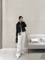 Dior 迪奧原單貨 春夏新款高腰直筒褲 法式字母白色長褲 女生顯瘦百搭款