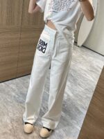 Dior 迪奧原單貨 春夏新款高腰直筒褲 法式字母白色長褲 女生顯瘦百搭款