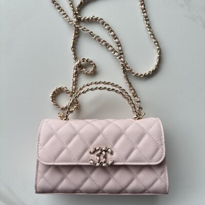 香奈兒 Mini Flap 粉霧手提包高仿精品荔枝皮斜背包AS3238
