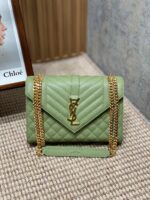 YSL原單淺綠格菱郵差包清新氣質鏈條翻蓋手袋2025輕奢女款392739