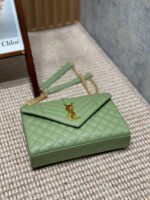 YSL原單淺綠格菱郵差包清新氣質鏈條翻蓋手袋2025輕奢女款392739