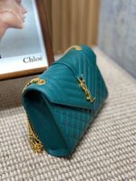 YSL一比一孔雀綠格菱郵差包金屬鏈條復古感時尚女包推薦392739