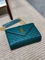 YSL一比一孔雀綠格菱郵差包金屬鏈條復古感時尚女包推薦392739