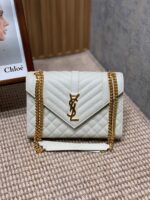 YSL精品仿製白色格菱郵差包鏈條肩帶輕奢翻蓋時尚百搭女包392739