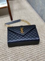 YSL頂級原單黑色格菱郵差包鏈條翻蓋設計百搭通勤輕奢風392739
