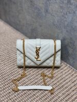 YSL原單白色球紋小信封包新款真皮絎縫鏈條肩背優雅百搭氣質女包392745