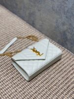YSL原單白色球紋小信封包新款真皮絎縫鏈條肩背優雅百搭氣質女包392745