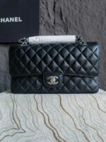 Chanel復刻版黑銀CF手提包25.5cm精鋼五金三角側面設計Haas皮時尚AS1112