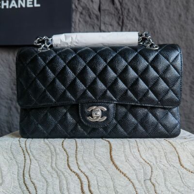 Chanel復刻版黑銀CF手提包25.5cm精鋼五金三角側面設計Haas皮時尚AS1112