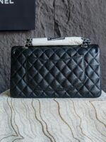 Chanel復刻版黑銀CF手提包25.5cm精鋼五金三角側面設計Haas皮時尚AS1112