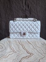 Chanel原單純白CF手提包銀扣25.5cm頂級Hass皮質感滿分經典百搭風AS1112