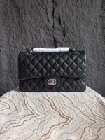 Chanel精品仿製黑銀CF手提包23/25.5cm無車邊純原工藝立體三角剪裁AS1113