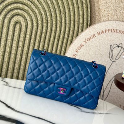 Chanel 彩扣藍紅拼色CF鏈條包 25cm 進口羊皮 頂級原單 A1112