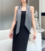 Dior復刻版絲巾羊絨混真絲灰藍色優雅氣質多用途披肩圍巾